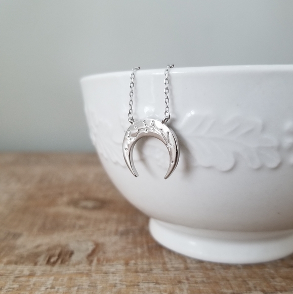 14k Gold or Sterling Crescent Moon Necklace - Picture 6 of 11